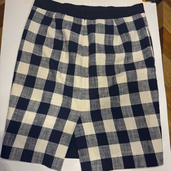 J. Crew The Pencil Skirt Navy and Cream Checkered cotton linen blend skirt lined - Picture 6 of 7